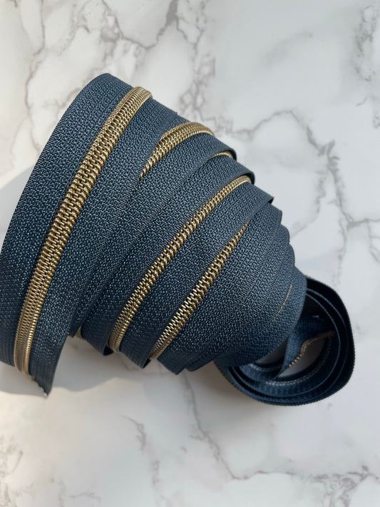 Navy Blue Zipper Pack Bronze Teeth