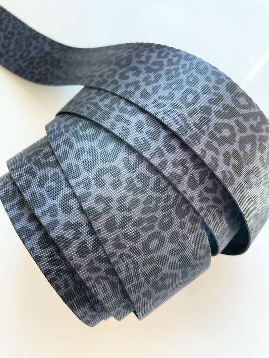 Black Grey Leopard seatbelt webbing 1.5" width 5 YDS