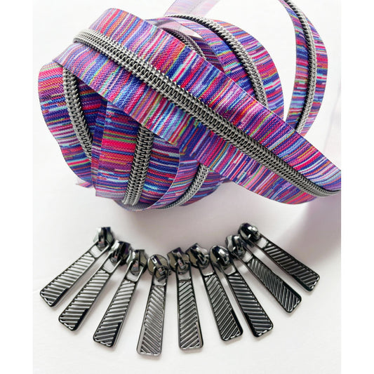 Zipper Purple Tiny Stripes & Gunmetal