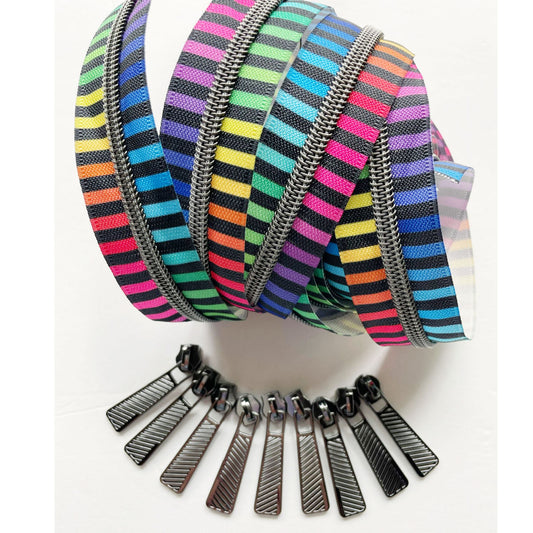 Rainbow Big Stripe & Gunmetal Zipper